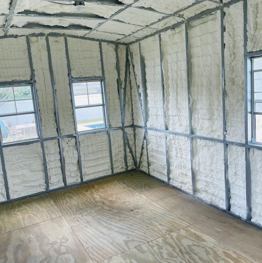Closed-cell spray foam insulation applied to wall cavities in a residential project in Bloomsburg